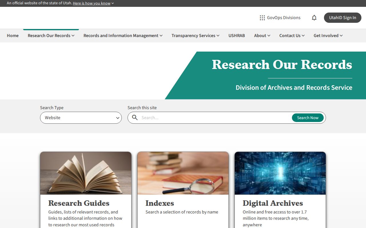 Davis County people directories screenshot of the Utah Archives research catalog