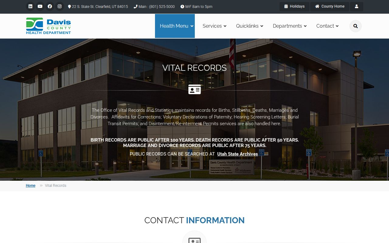 Davis County public records vital certificate service