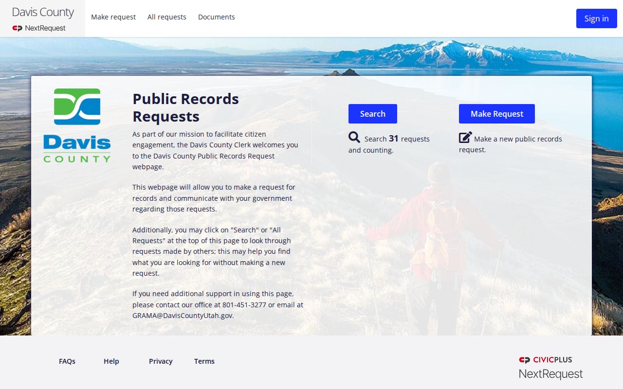 Davis County public records NextRequest submission portal