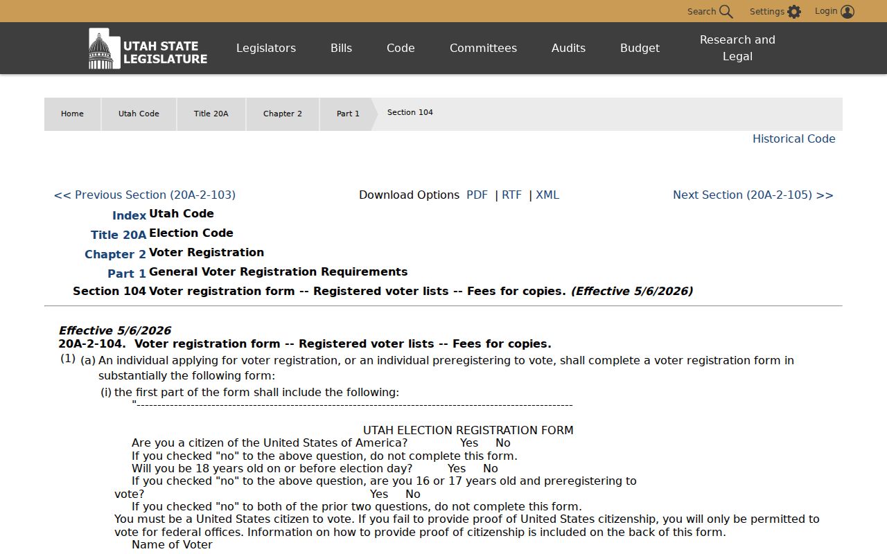 Utah law governing Davis County voter registration records